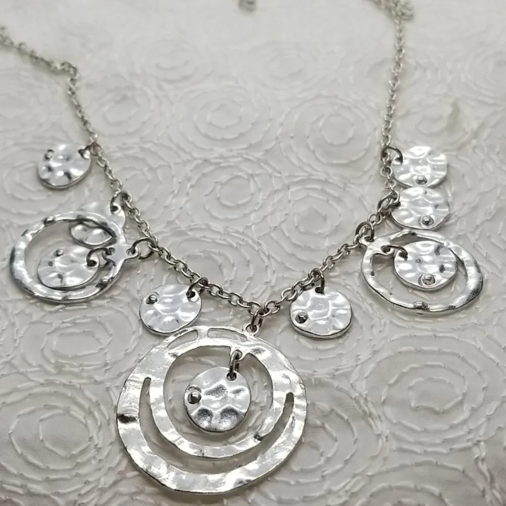 Necklace Circle Drops Silver Multiple Chain Necklace